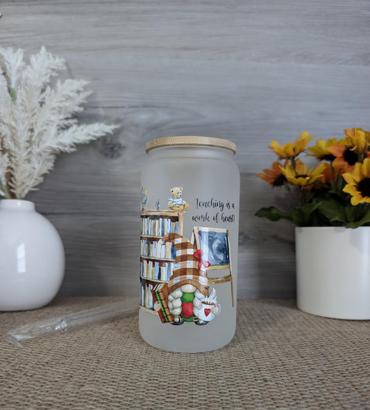 Frosted Teacher-Themed Glass Can