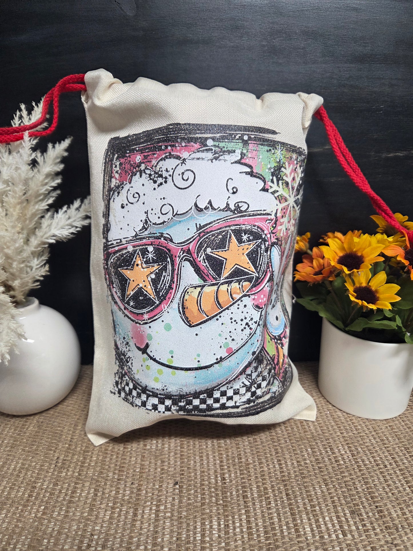 Cool Snowman Santa Sack Glitter Print