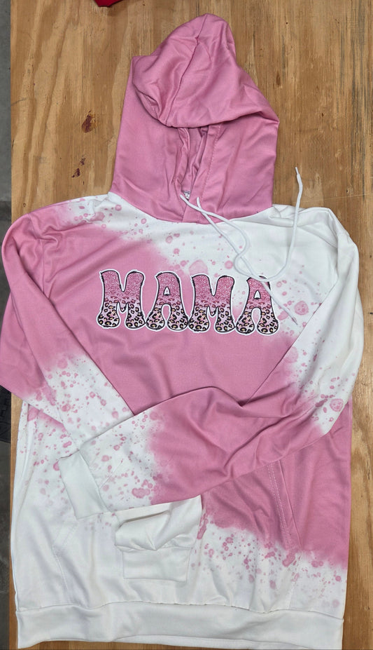 MAMA Leopard Print Bleach Hoodie – Cozy Pink & White Splatter Sweater