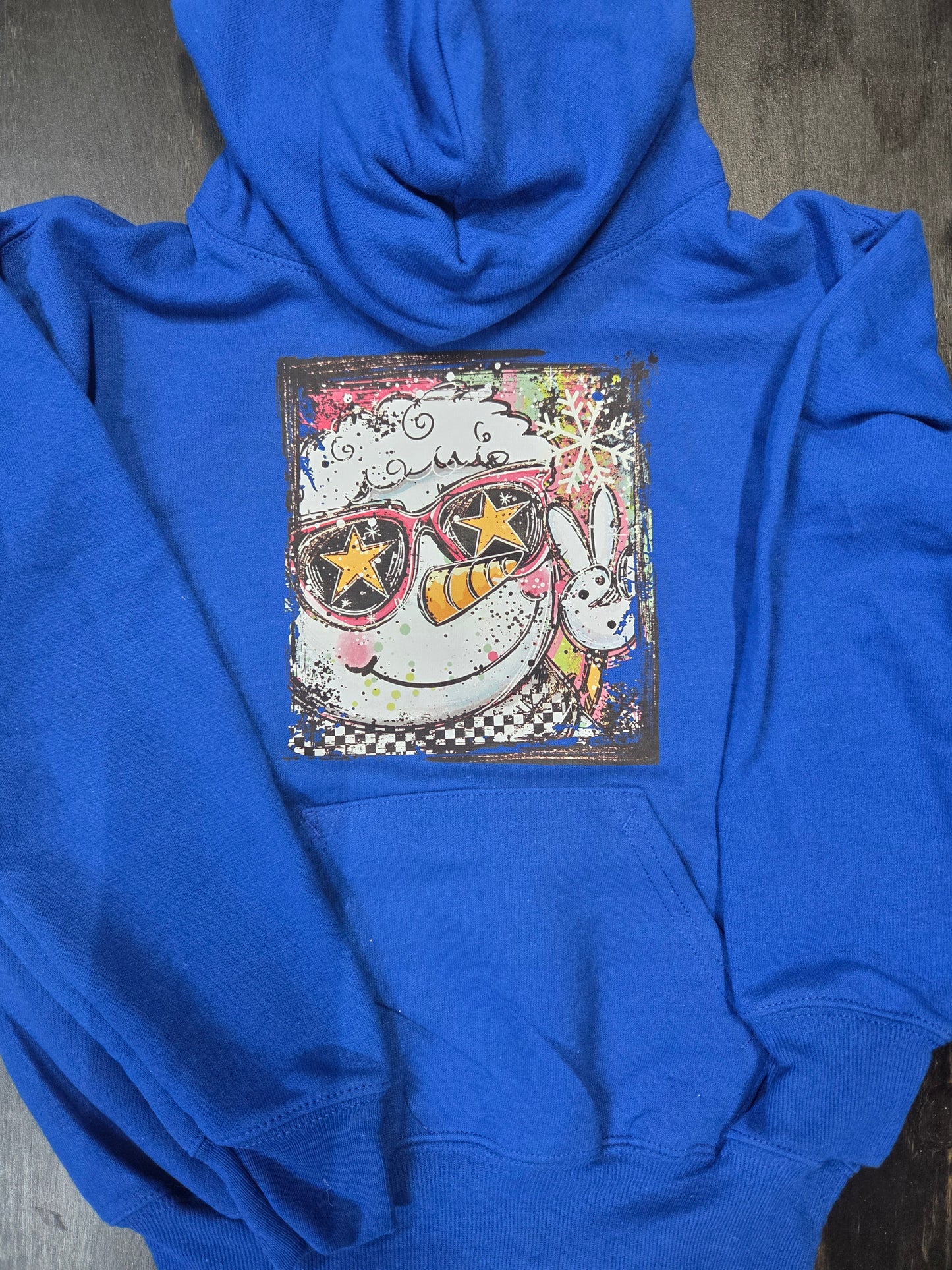 Blue Snowman Hoodie – Christmas Graphic Sweatshirt - Youth XS