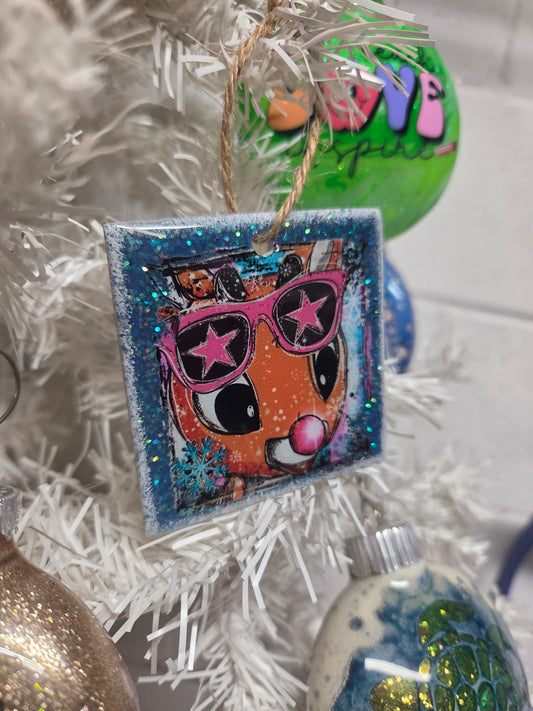 Retro Cool Rudolph Wooden Ornament