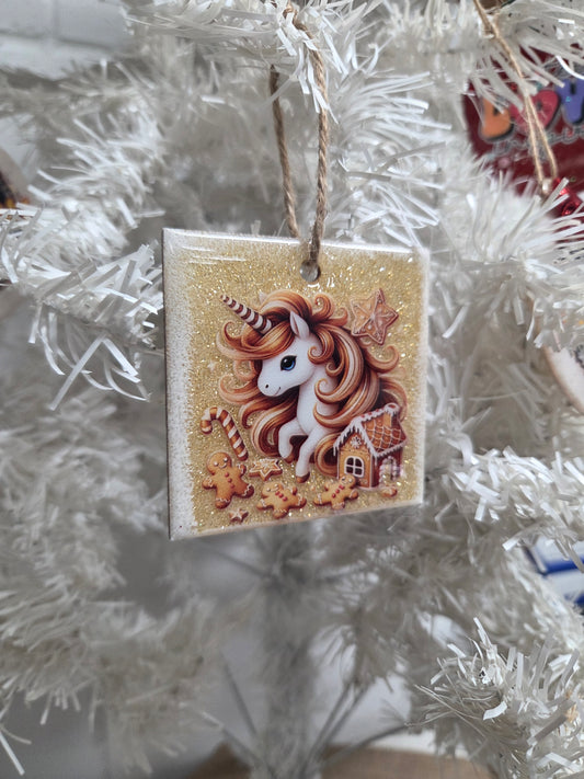 Gingerbread Unicorn Wooden Ornament