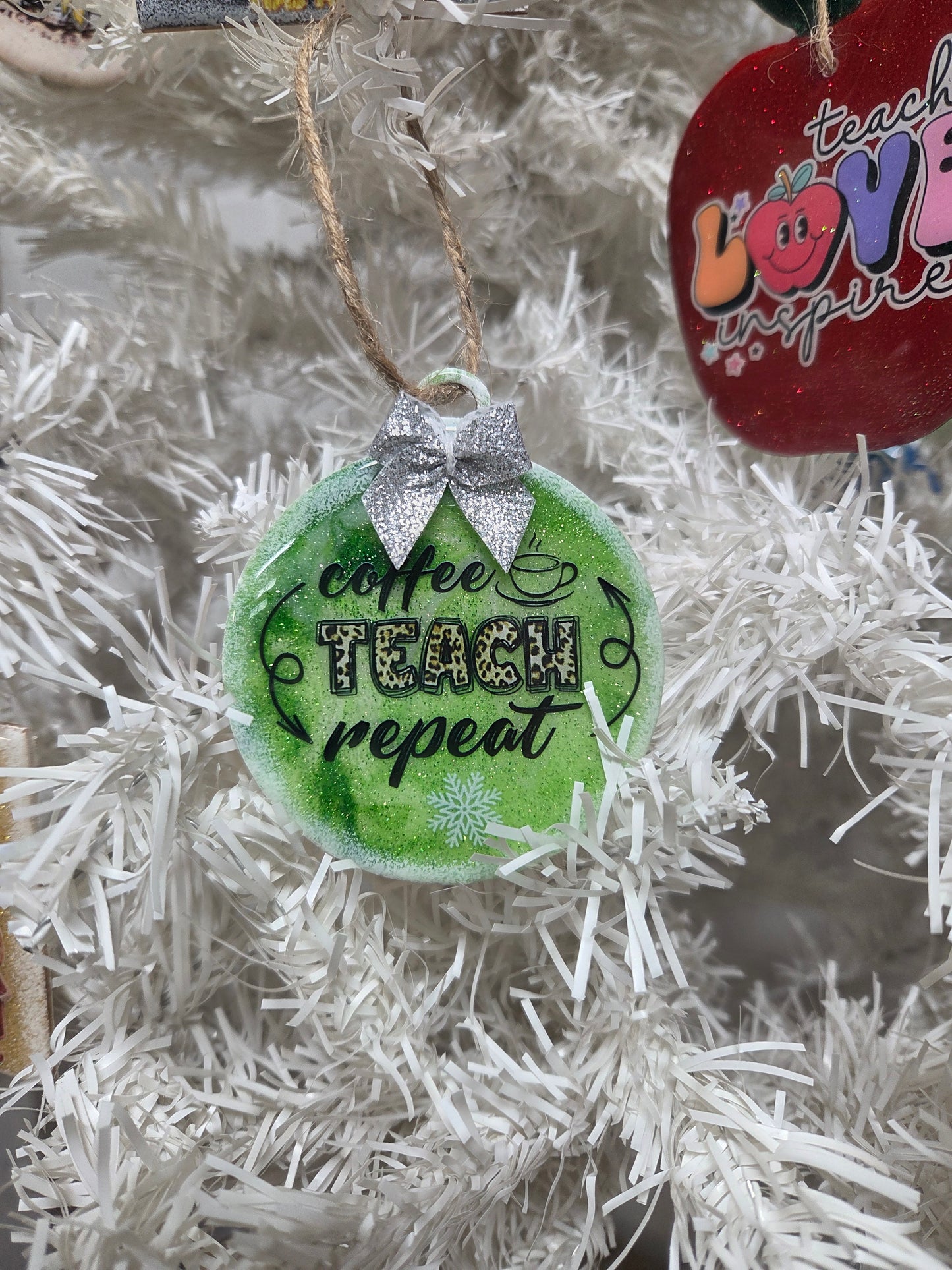 Coffee • Teach • Repeat Teacher Ornament – Handmade Wooden Christmas Ornament