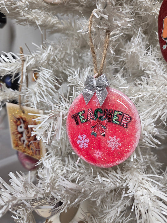 TEACHER Wooden Christmas Ornament – Handmade Glitter Ornament