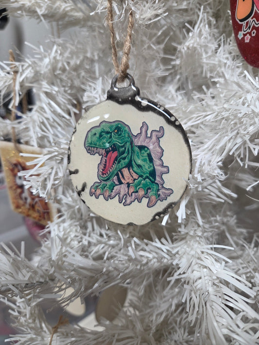 T-Rex Dinosaur Wooden Ornament – Cracked Wall Design