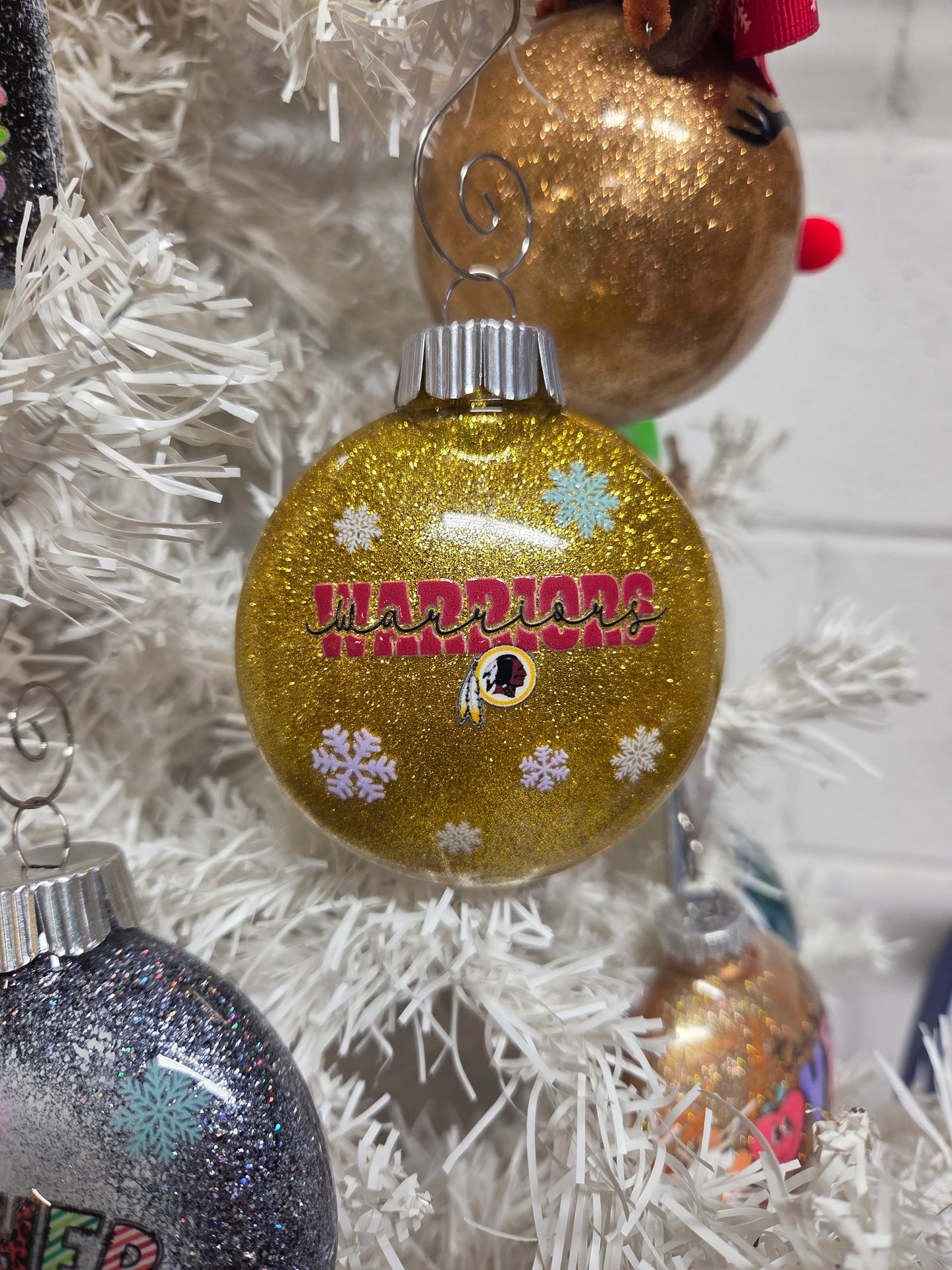 Warriors Glitter Christmas Ornament – Gold Sparkle Holiday Ornament