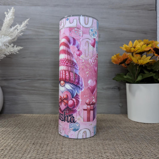 Personalized Valentine Gnome 20oz Skinny Tumbler