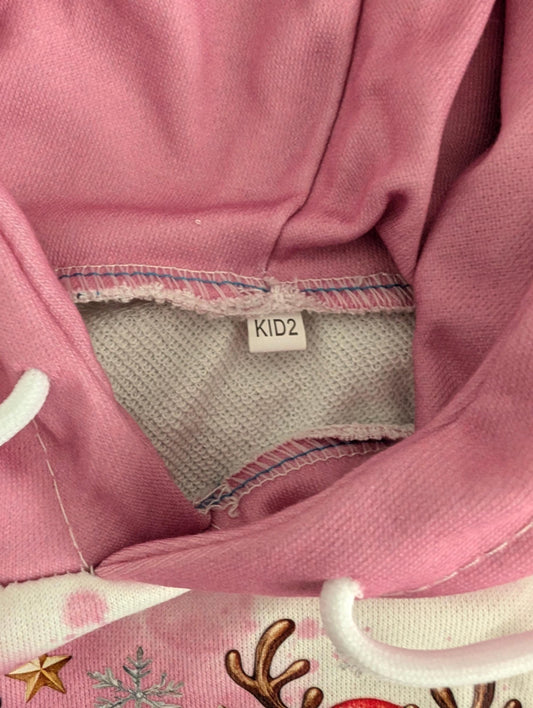 Pink Christmas Unicorn & Reindeer Hoodie – Kids Holiday Pullover