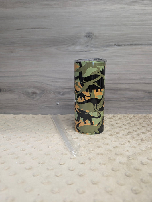 Personalized Camouflage Dinosaur Tumbler – Custom Name Kid’s Cup