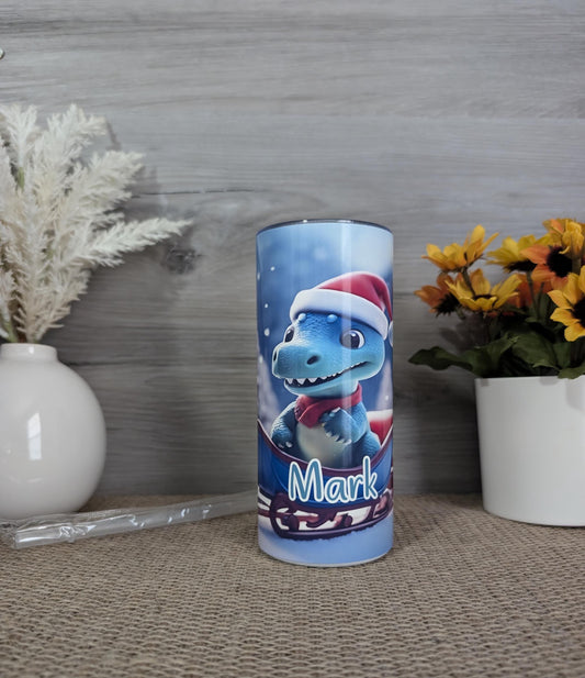 Personalized Christmas Dinosaur Tumbler