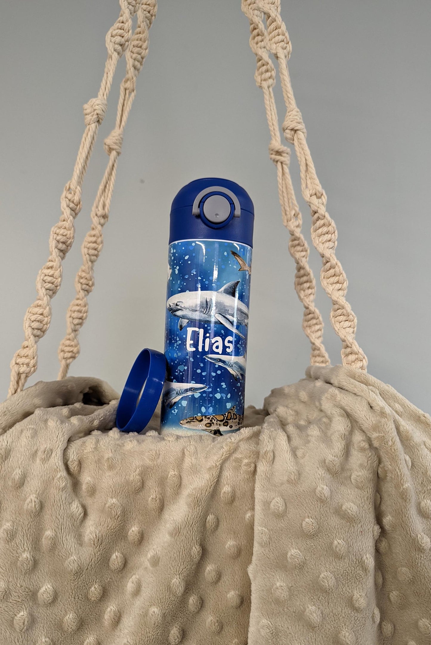 Personalized Kids Pop-Top Tumbler – Ocean Sharks Design with Flip Straw Lid