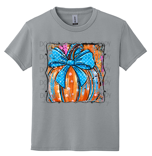Colorful Pumpkin with Blue Bow Tee