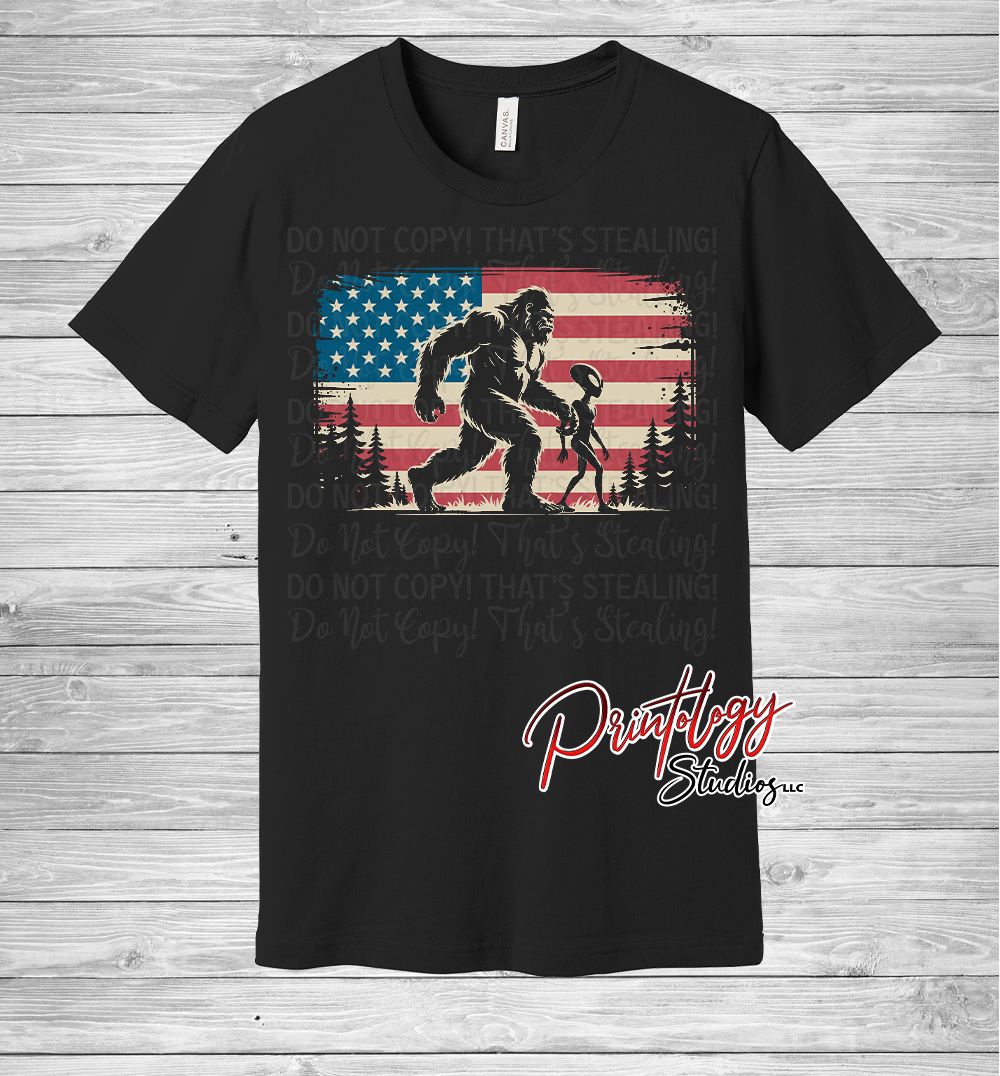 Bigfoot & Alien Patriotic T-Shirt