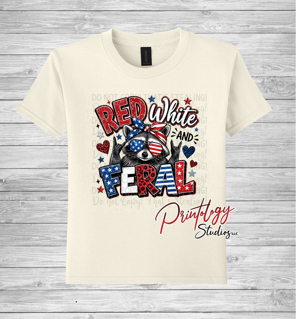 Youth Red White & Feral Raccoon Patriotic T-Shirt