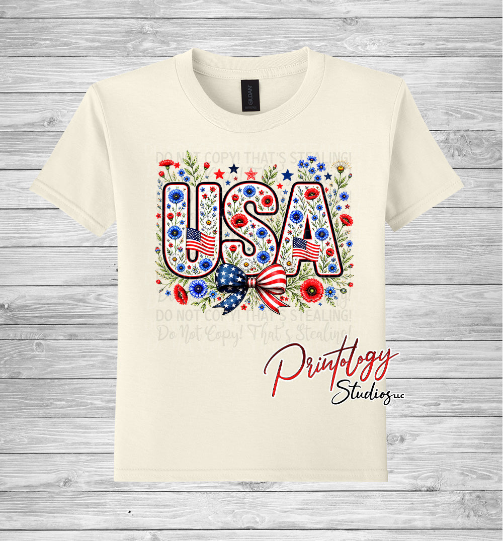 Youth Floral USA Patriotic T-Shirt