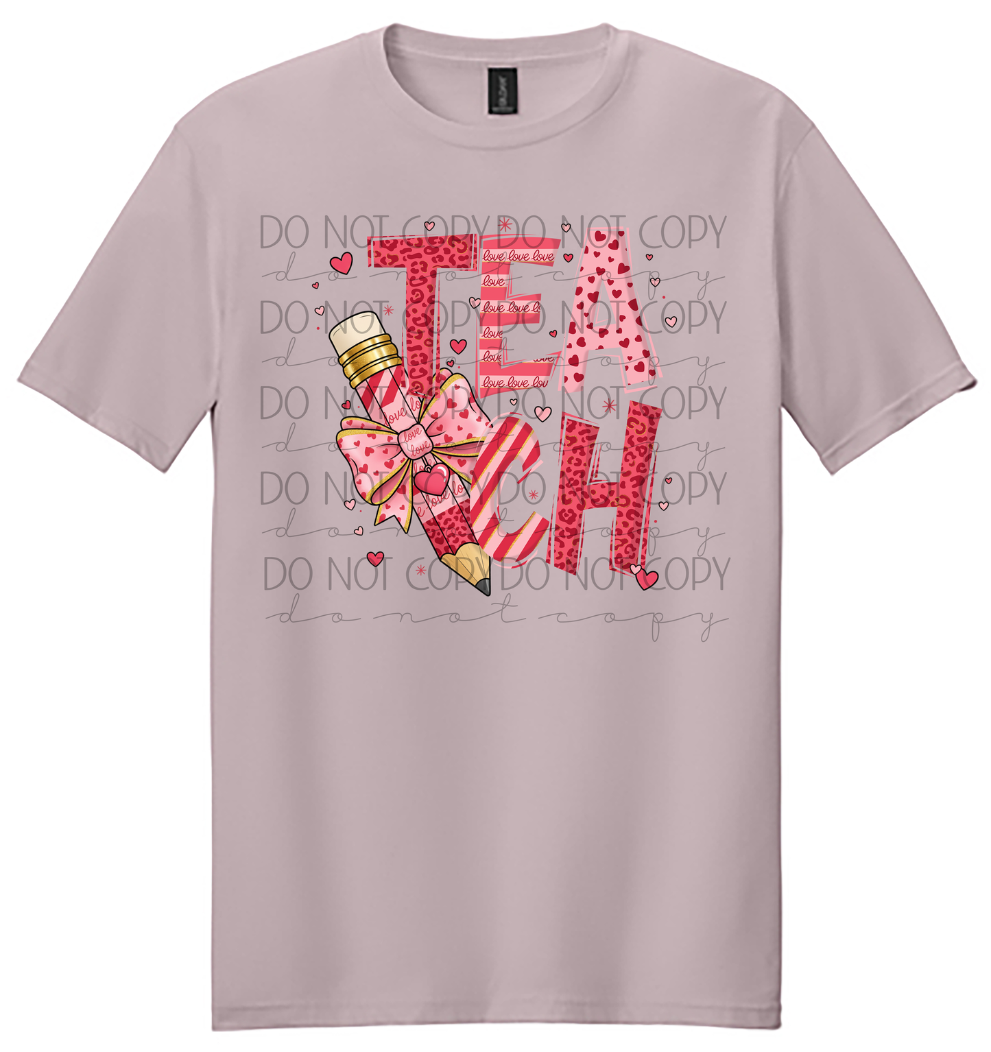Valentine Teacher T-Shirt – “Teach” Pencil & Bow Design