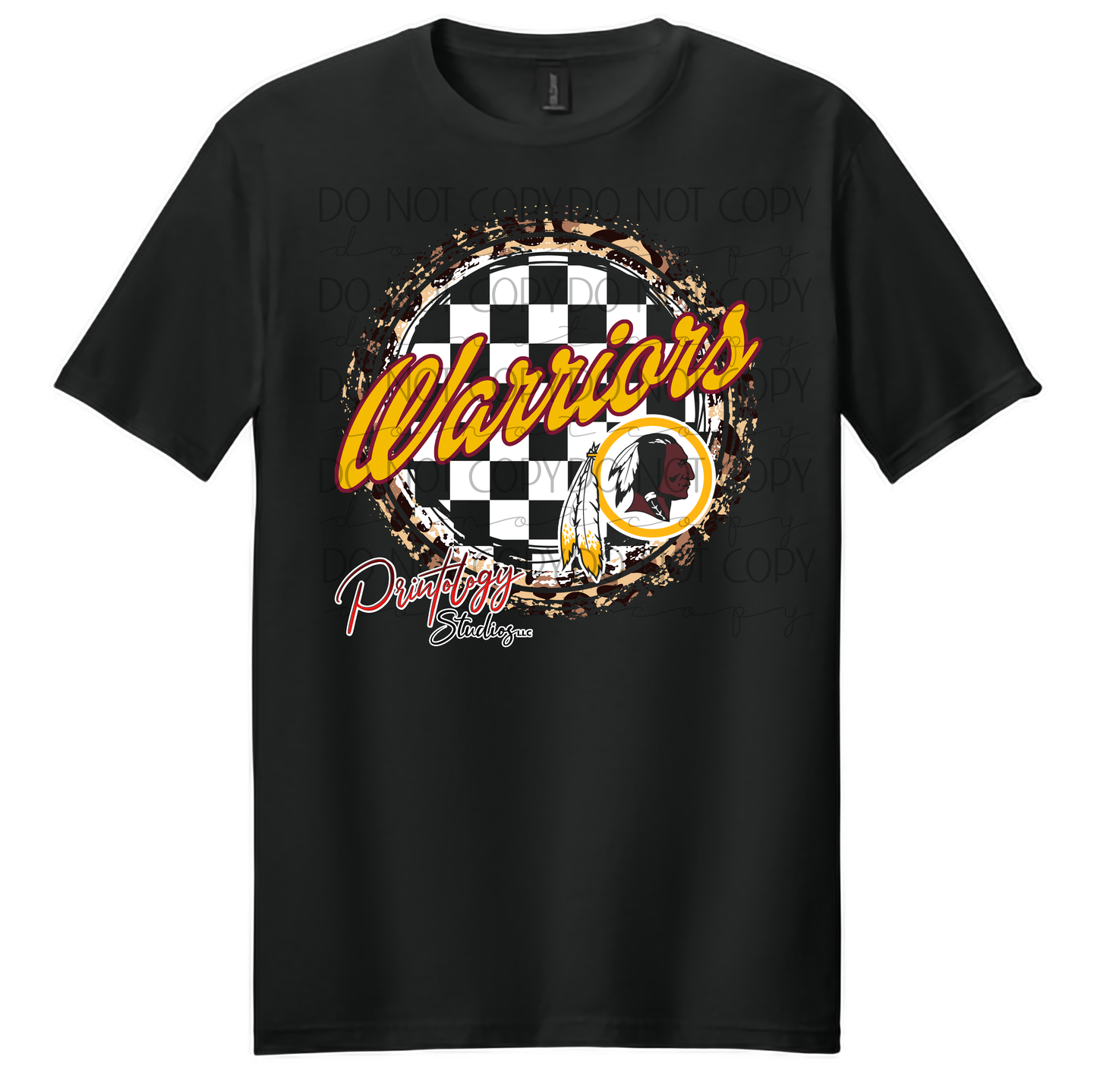 Warriors Distressed Circle Tee – Bold Checkered Spirit Shirt