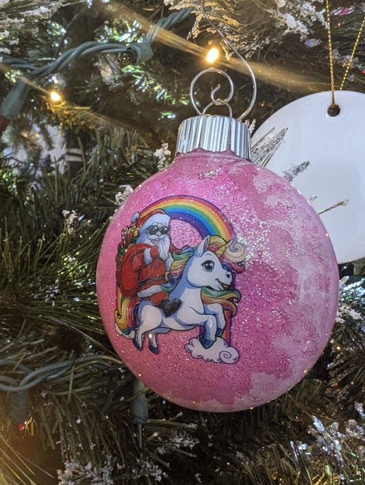Santa Riding a Unicorn Ornament