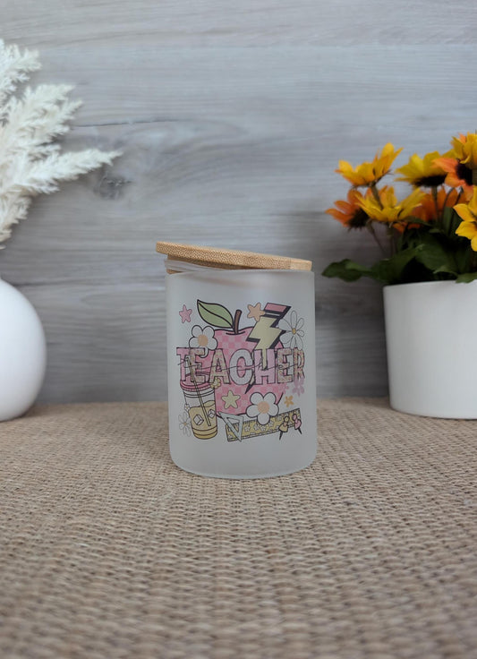 Teacher Frosted Glass Candle Holder | LED Tea Light Included