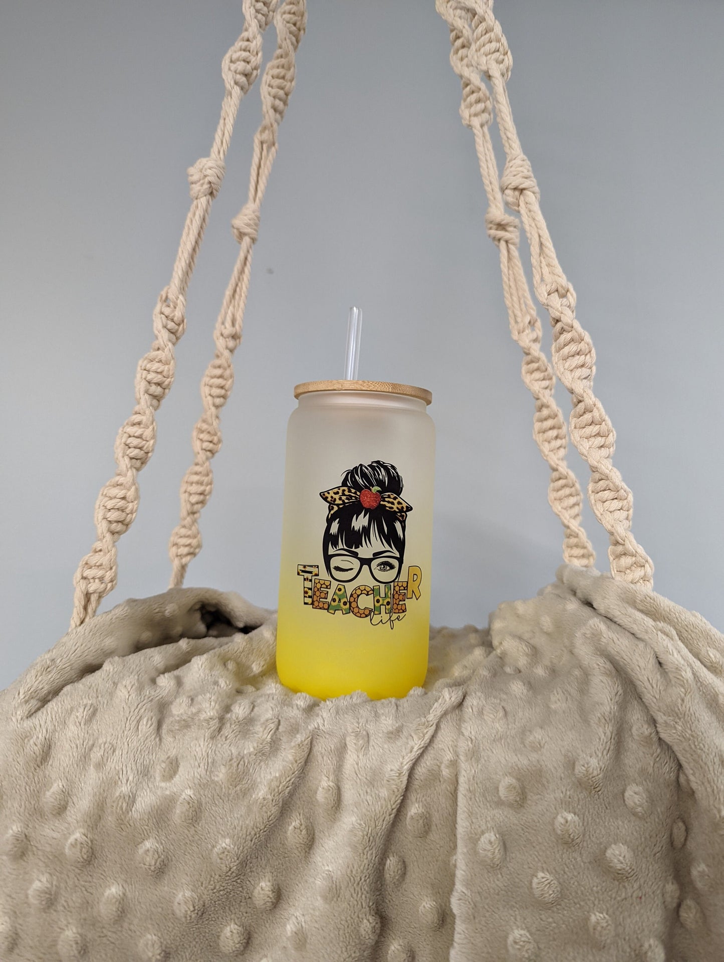 Yellow Ombré Teacher Life Frosted Glass Can – 16oz