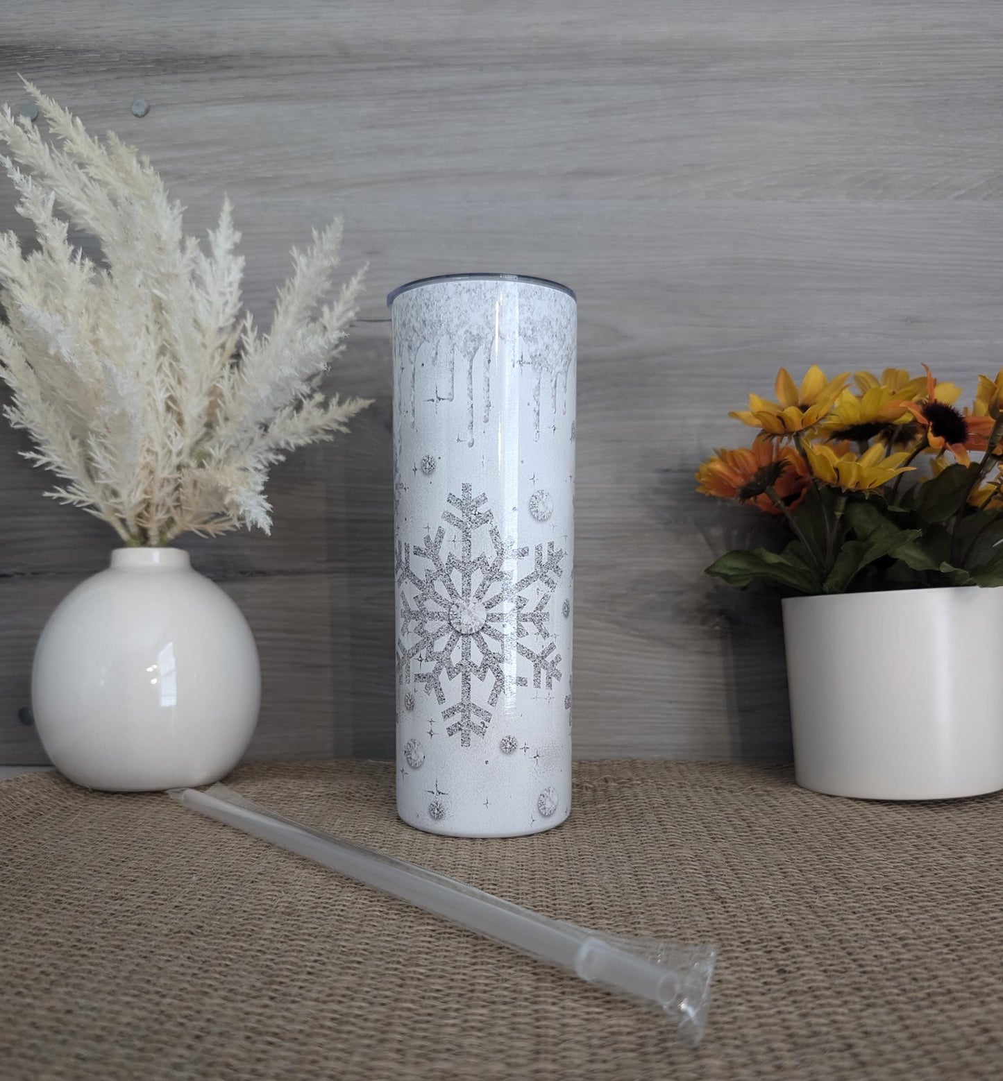 Silver Glitter Snowflake Tumbler