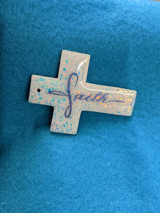 Faith Cross Ornament – Handmade Glitter Resin