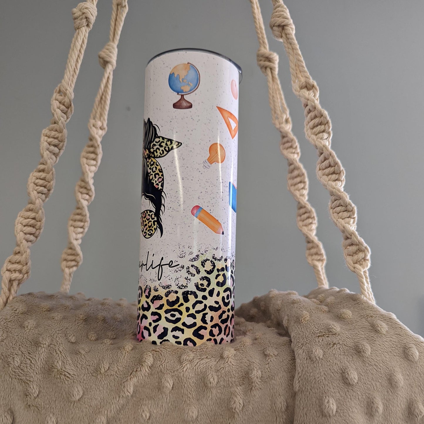 #TeacherLife Leopard Print 20oz Skinny Tumbler