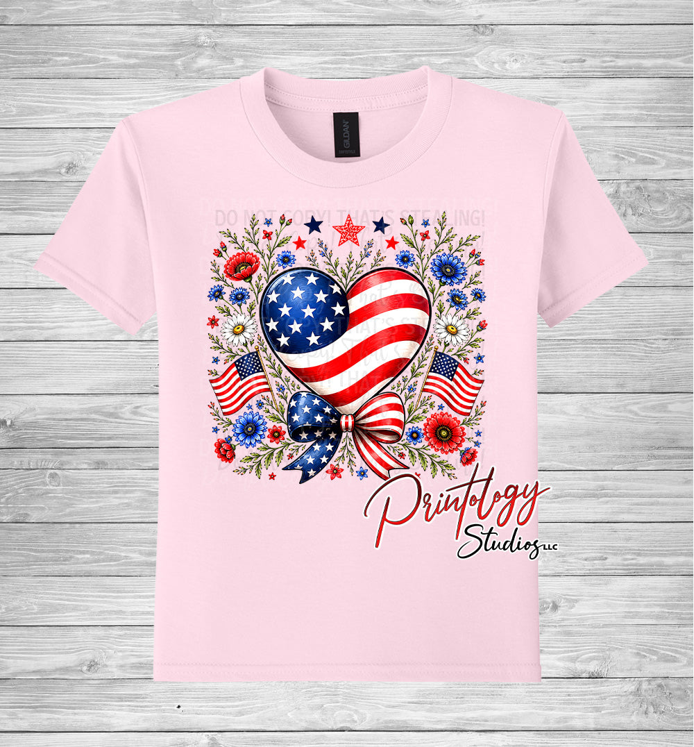 Patriotic Heart & Bow T-Shirt