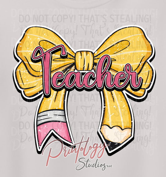 Teacher Coquette Bow T-Shirt | Cute Pencil Bow Teacher Tee