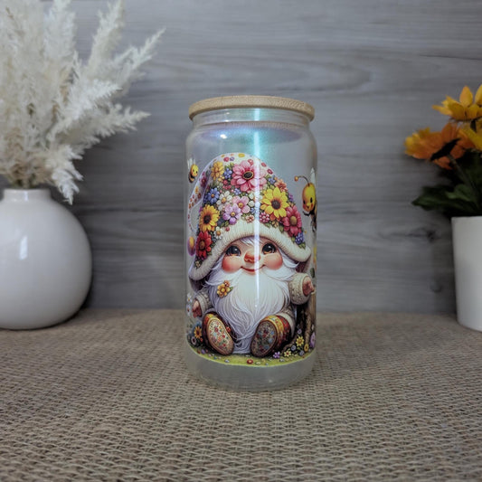 Spring Gnome 16oz Frosted Glass Can