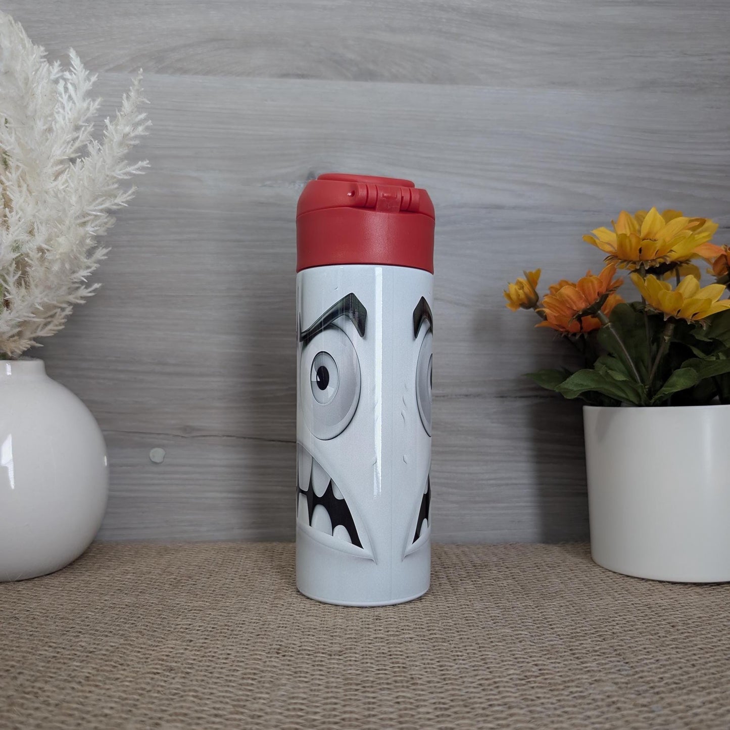 12oz Pop Top Kids Tumbler – Angry Cartoon Face Design