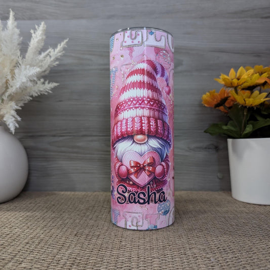 Personalized Valentine Gnome 20oz Skinny Tumbler
