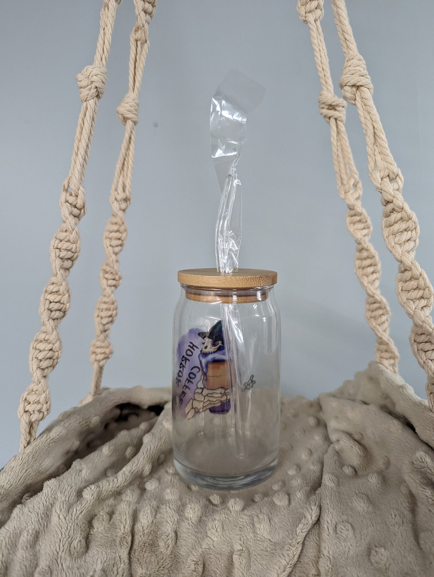 “Horror Coffee” Glass Cup – 16oz – Witchy Skeleton Iced Coffee Cup