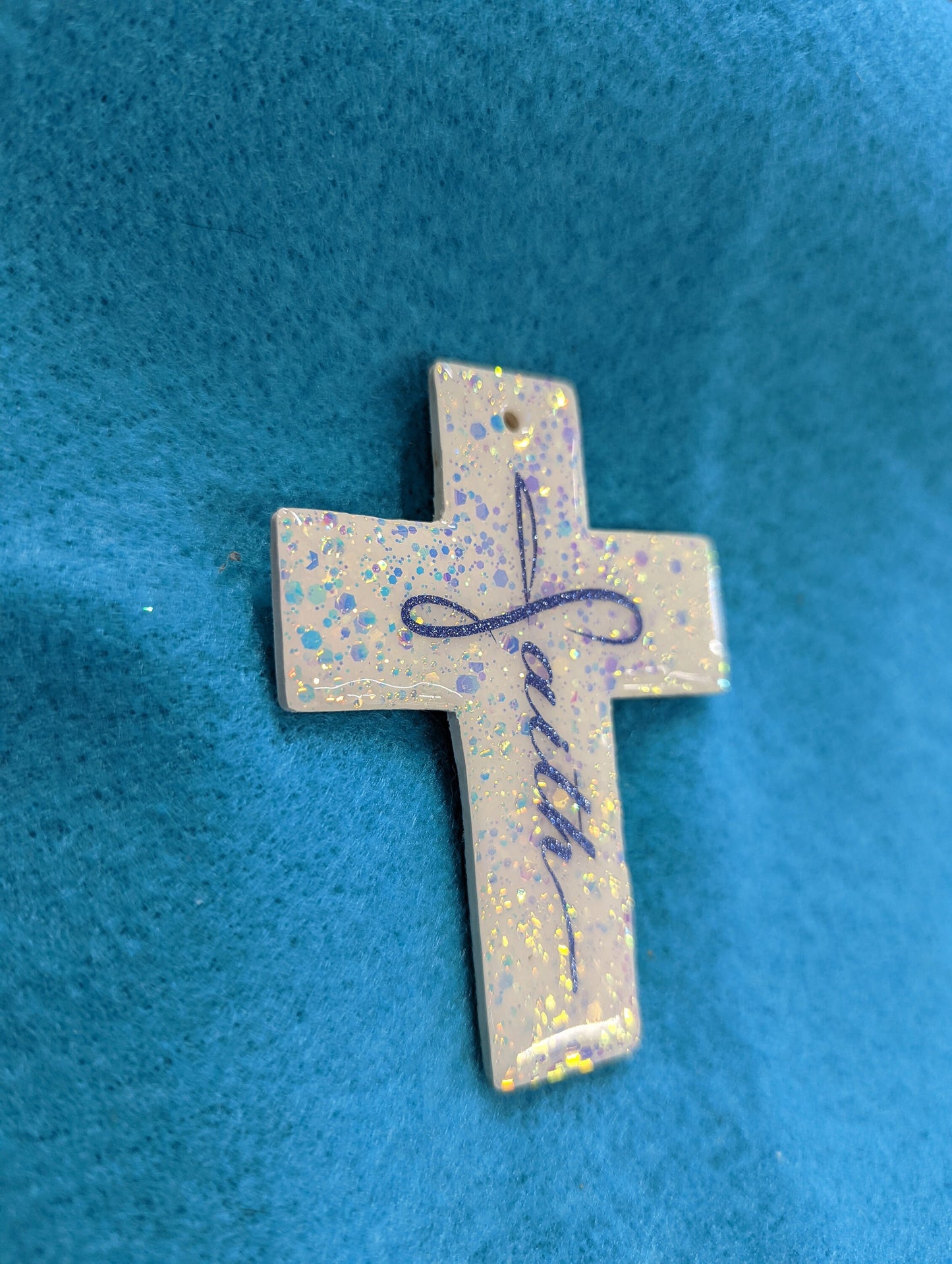 Faith Cross Ornament – Handmade Glitter Resin