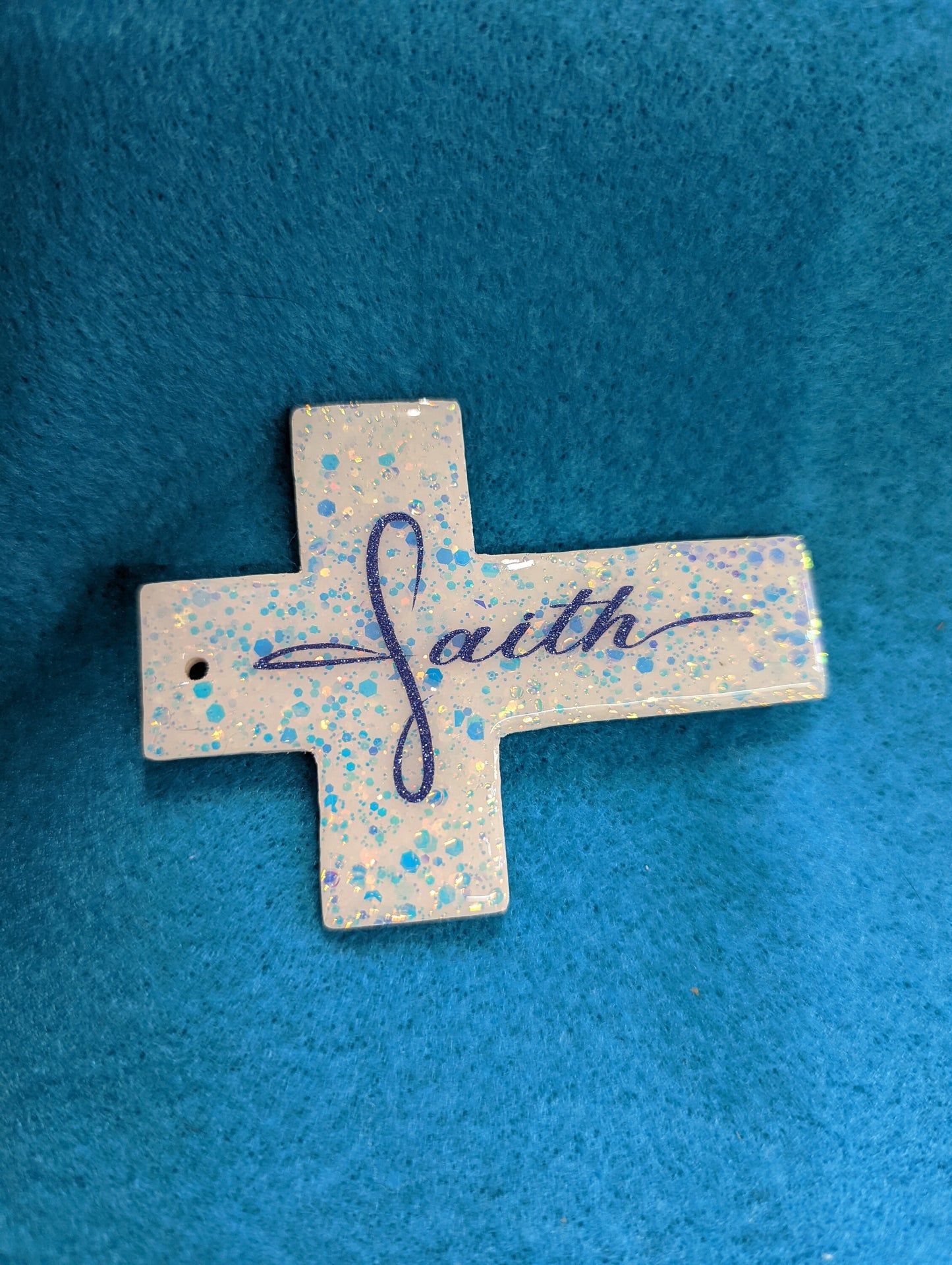 Faith Cross Ornament – Handmade Glitter Resin