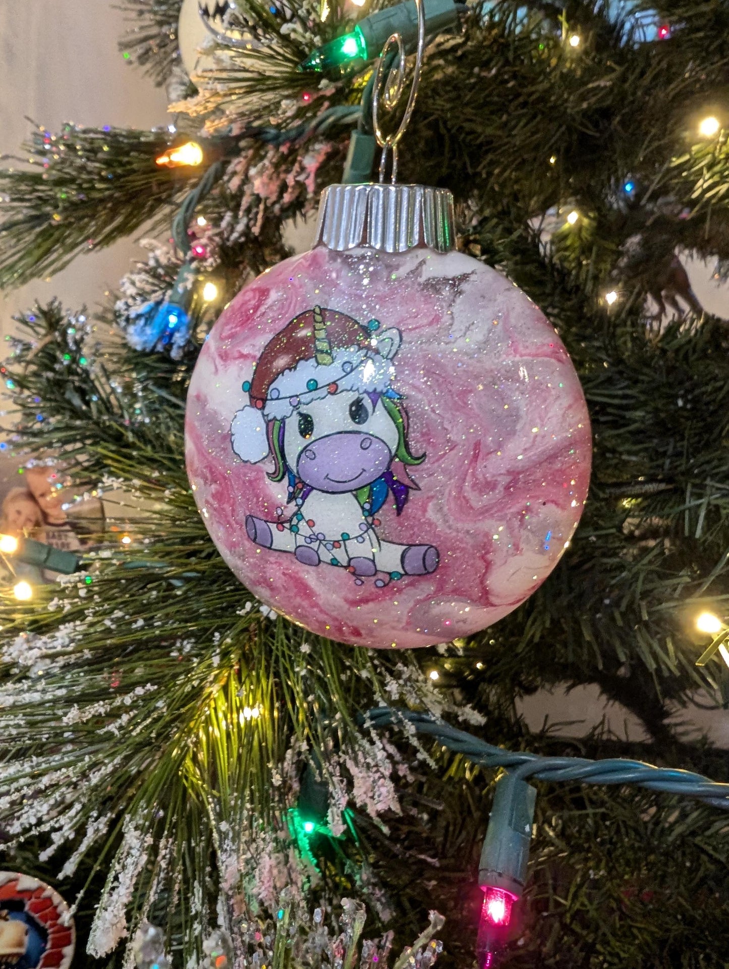 Handmade Pink Swirl Unicorn Ornament
