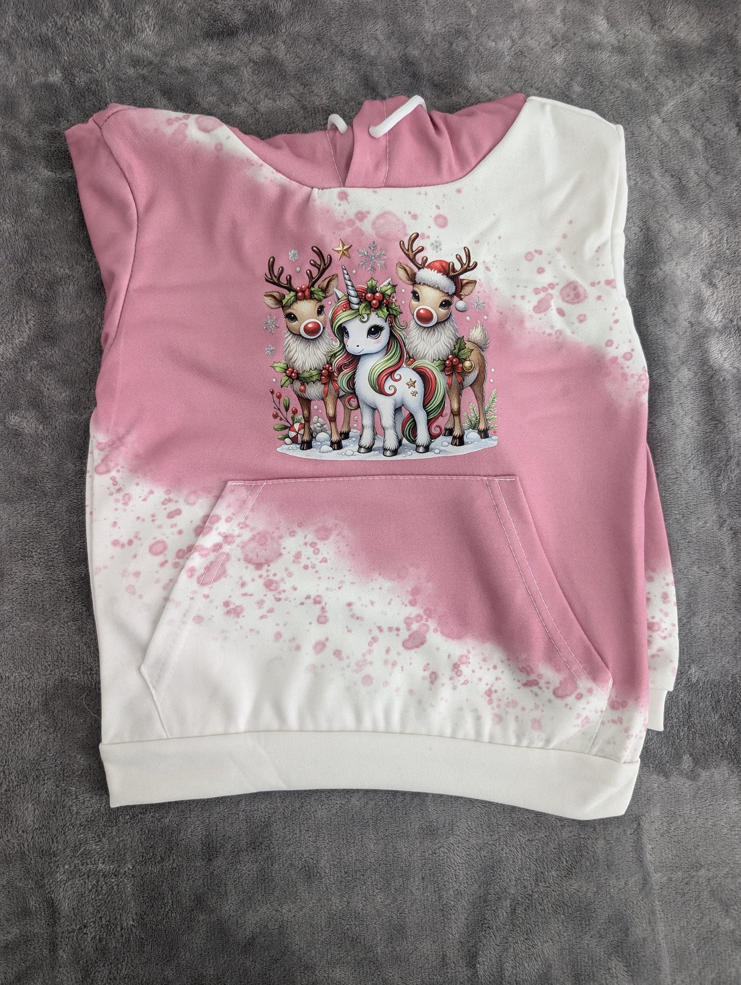 Pink Christmas Unicorn & Reindeer Hoodie – Kids Holiday Pullover