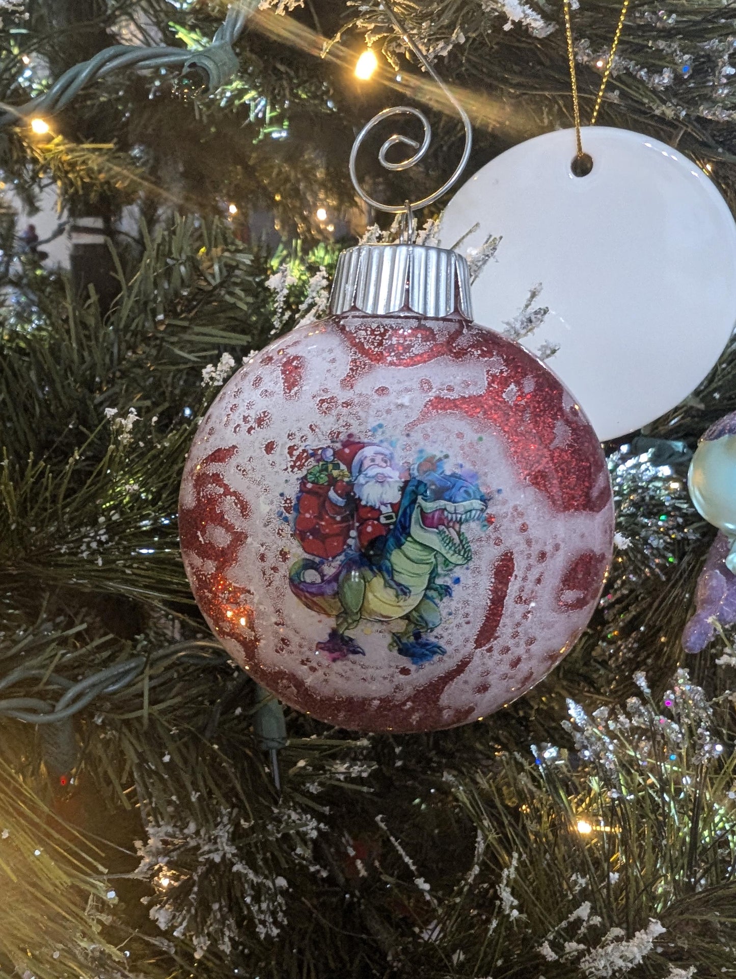 Santa Riding a Dinosaur Ornament | Handmade