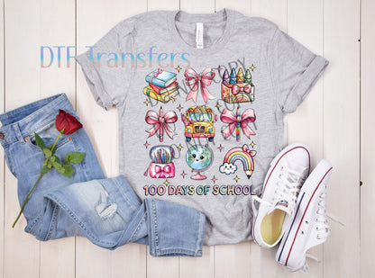100 Days of School DTF Transfer | Cute Pastel School Icons & Bows Transfer