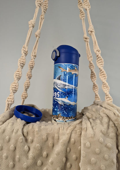 Personalized Kids Pop-Top Tumbler – Ocean Sharks Design with Flip Straw Lid