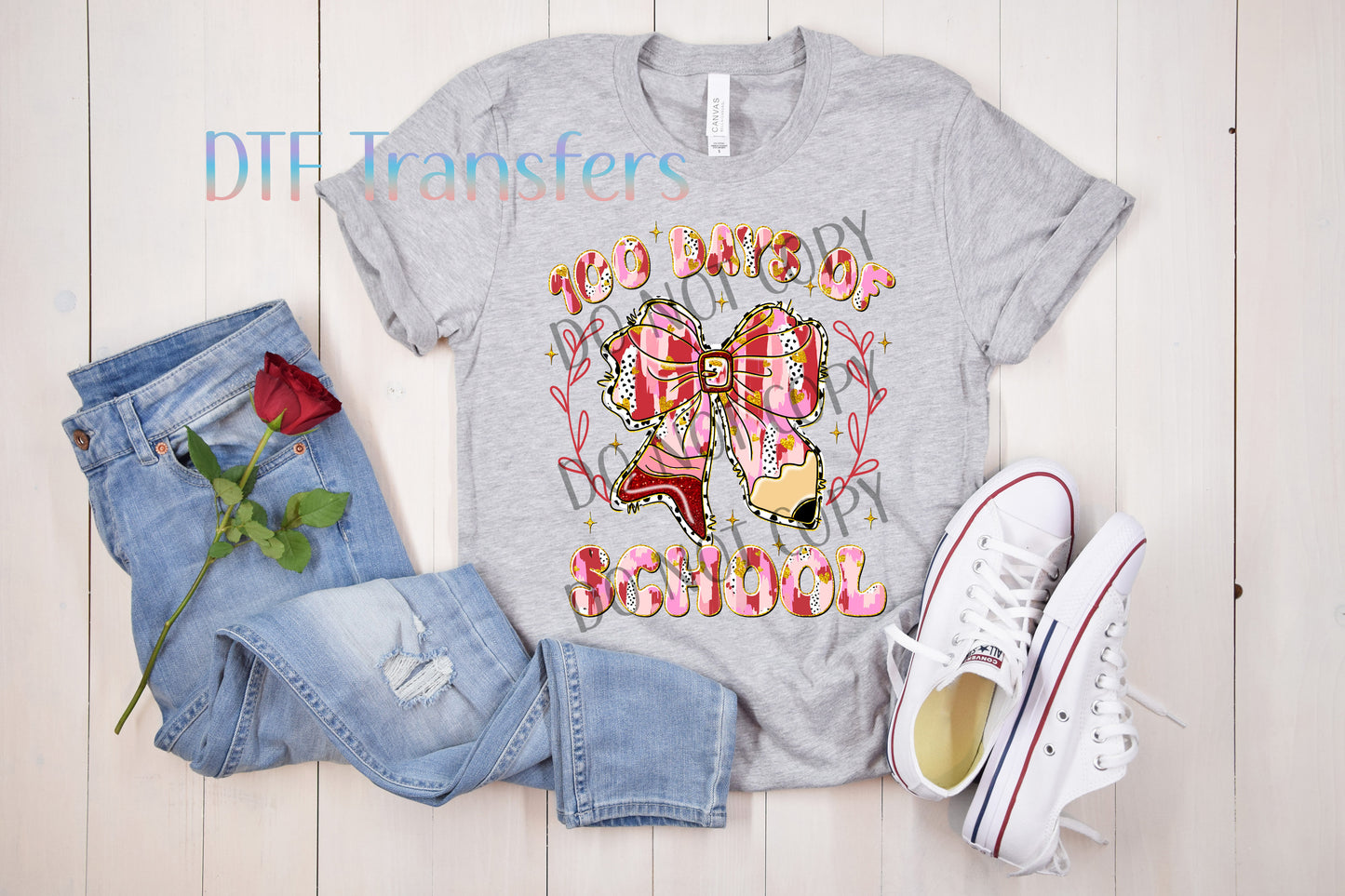 100 Days of School DTF Transfer | Pink Bow & Leopard Transfer