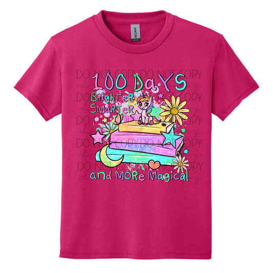 Youth - 100 Days Brighter, Smarter & More Magical Shirt | 100th Day of School Unicorn Shirt