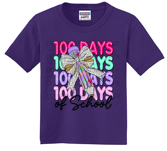Youth - 100 Days of School Shirt | Colorful Pencil & Bow Design