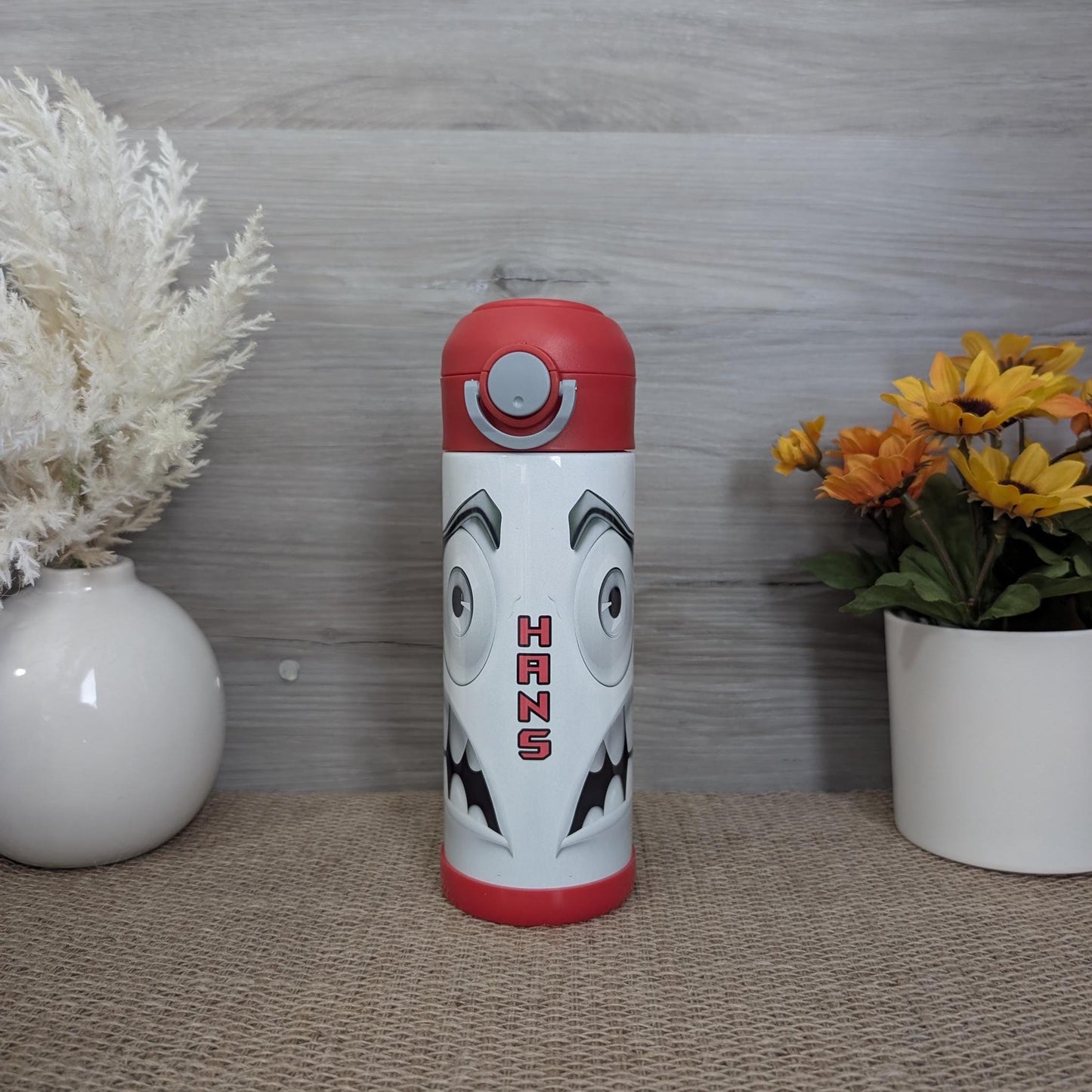 12oz Pop Top Kids Tumbler – Angry Cartoon Face Design