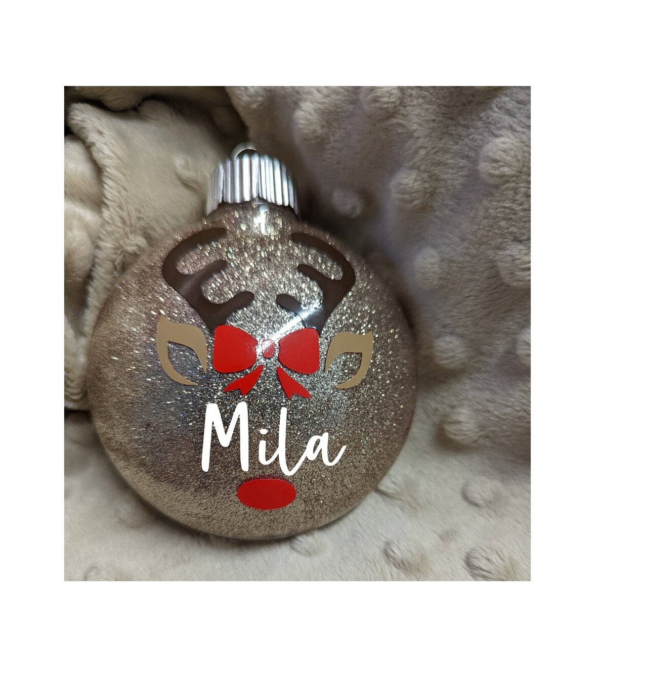 Personalized Reindeer Christmas Ornament – Glitter Holiday Ornament
