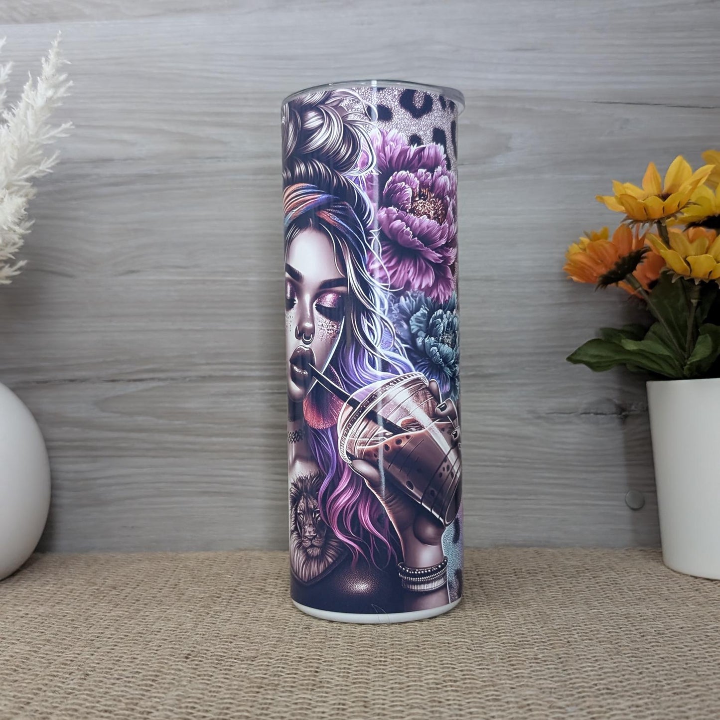 Gothic Glam Girl with Lion Tattoo