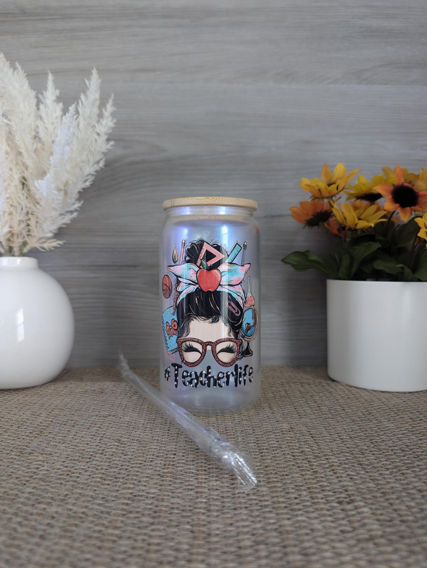 Teacher Life Frosted Glass Can – 16oz