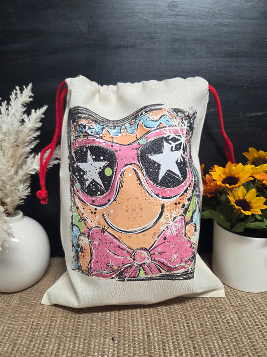 Glitter Print Gingerbread Santa Sack | Retro Gingerbread Man Gift Bag
