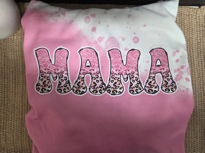 MAMA Leopard Print Bleach Hoodie – Cozy Pink & White Splatter Sweater