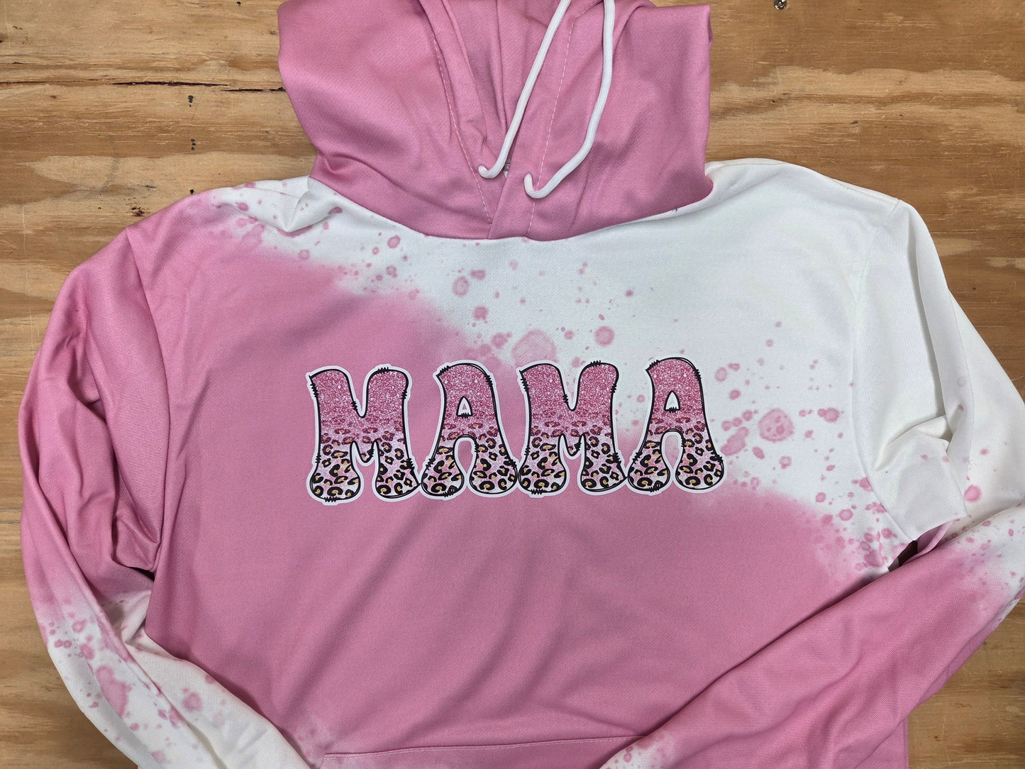 MAMA Leopard Print Bleach Hoodie – Cozy Pink & White Splatter Sweater